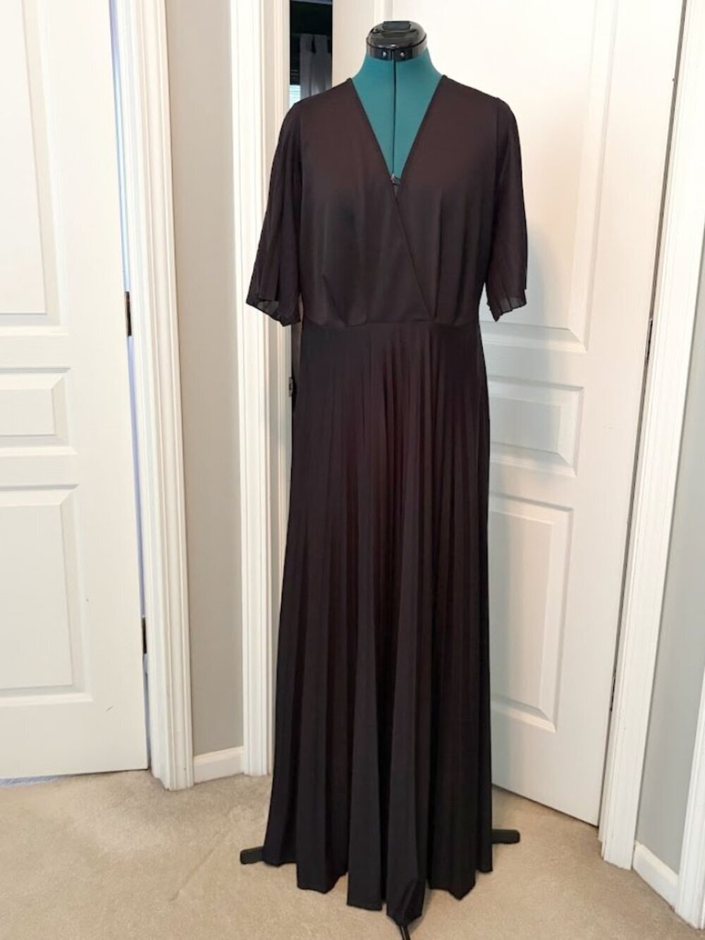 ASOS Plunging V Neck Pleated Kimono Faux Wrap Lined Flutter Sleeve Maxi Dress